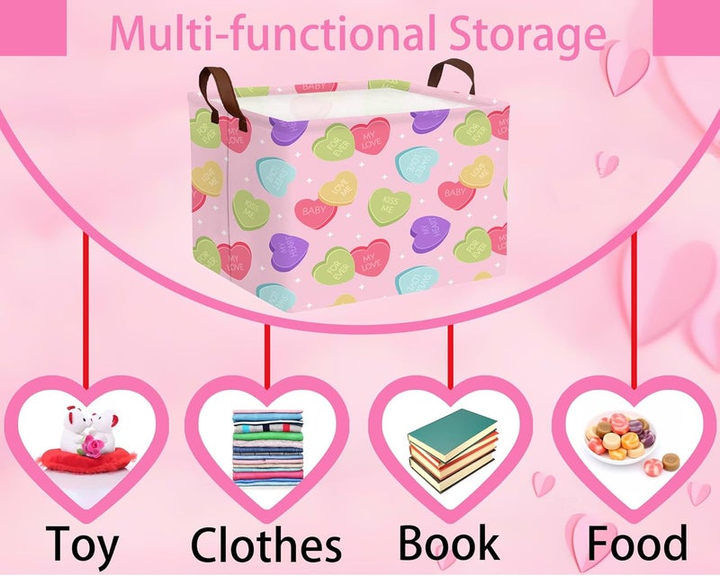 BOOHIT Valentines Day Basket Large Foldable Heart Shaped Storage Box for Gifts Kids Empty Storage Bins Rectangular Toy Organizer Decor (Colorful Love) - Image 4